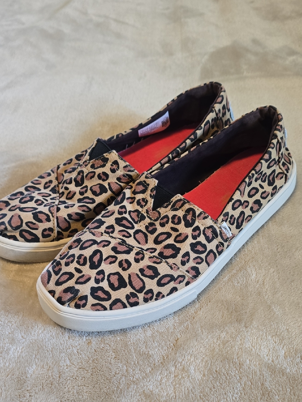 Toms Leopard Print Slip-Ons in Beige and Pink